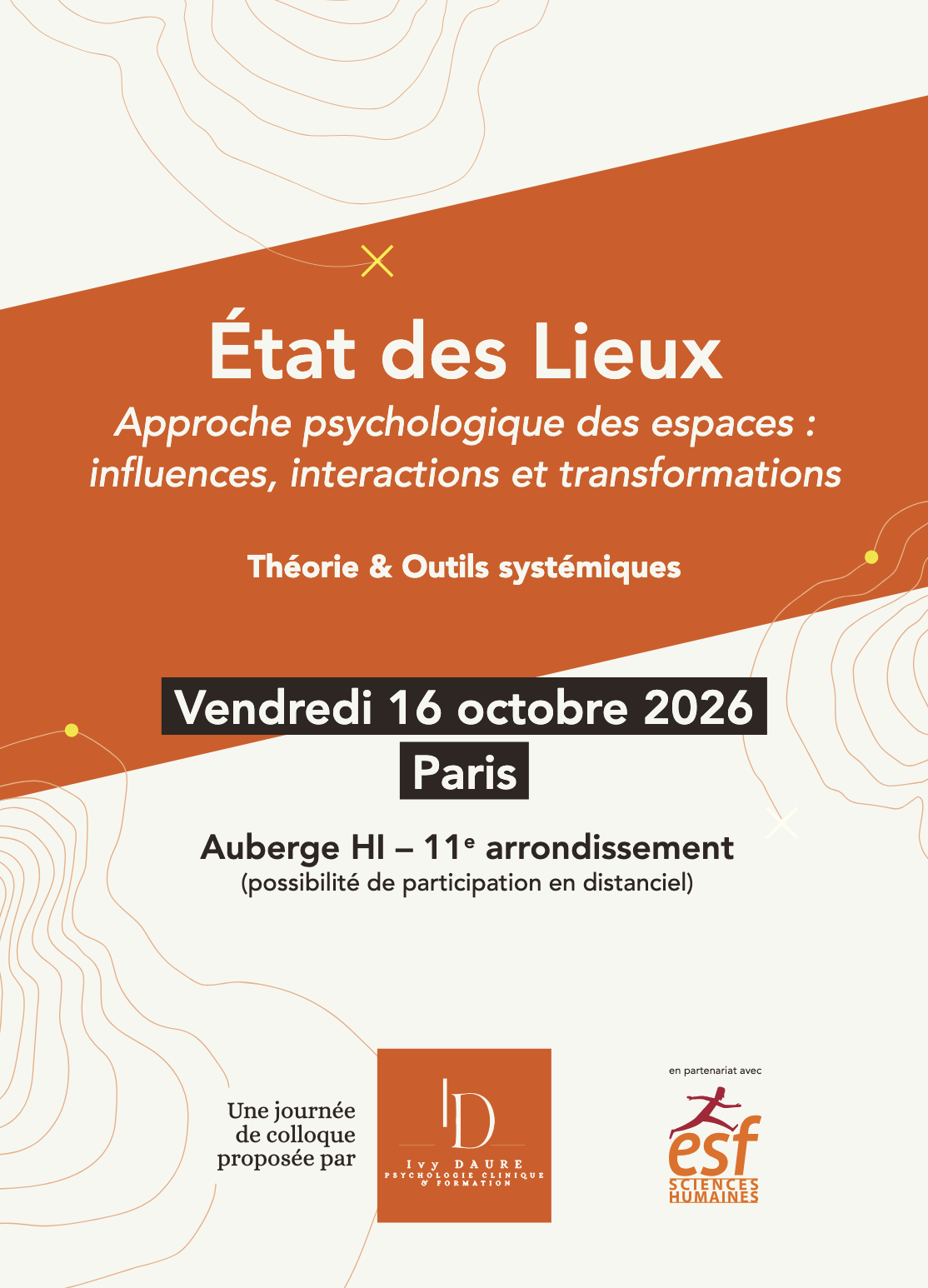 Affiche du colloque État des Lieux, organisé par Ivy Daure le 16 octobre 2026